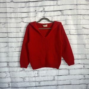 Vintage Geistex 1940s Red Wool Pullover Sweater Hand-Loomed V-Neck Women’s Small